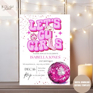 Editable Disco Cowgirl Party Invitation, Pink Disco Party, Lets Go Girls, Disco Birthday, Disco Invite, Last Disco, Space Cowgirl Party