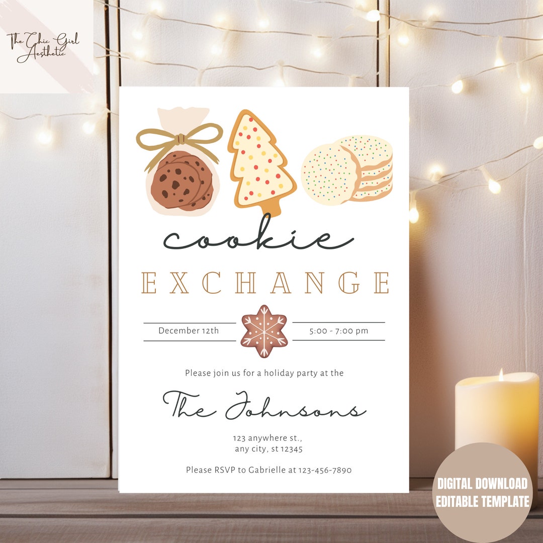 Editable Cookie Exchange Invitation, Cookie Party Invite, Cookie ...
