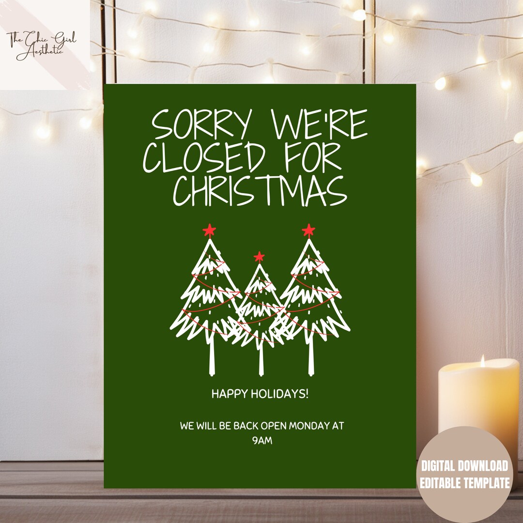 Editable We're Closed for Christmas Sign Closed for the Etsy