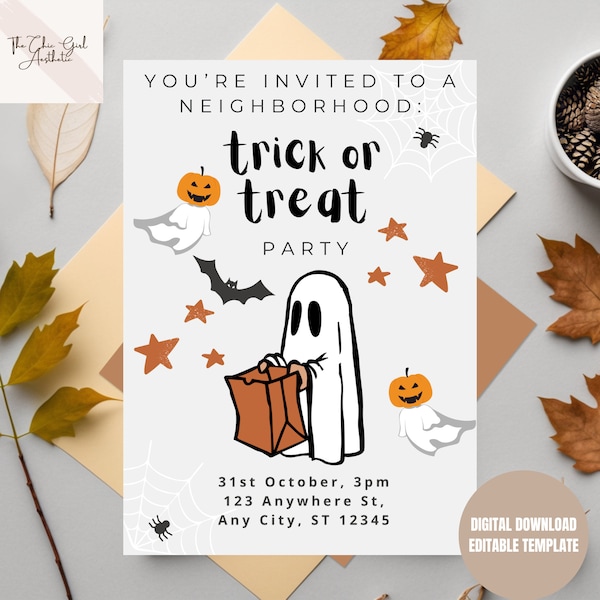 Editable Halloween Trick or Treat Invitation, Halloween Trick or Treat Flyer, Trick or Treat, Halloween Invite, Kid Halloween Party Invite