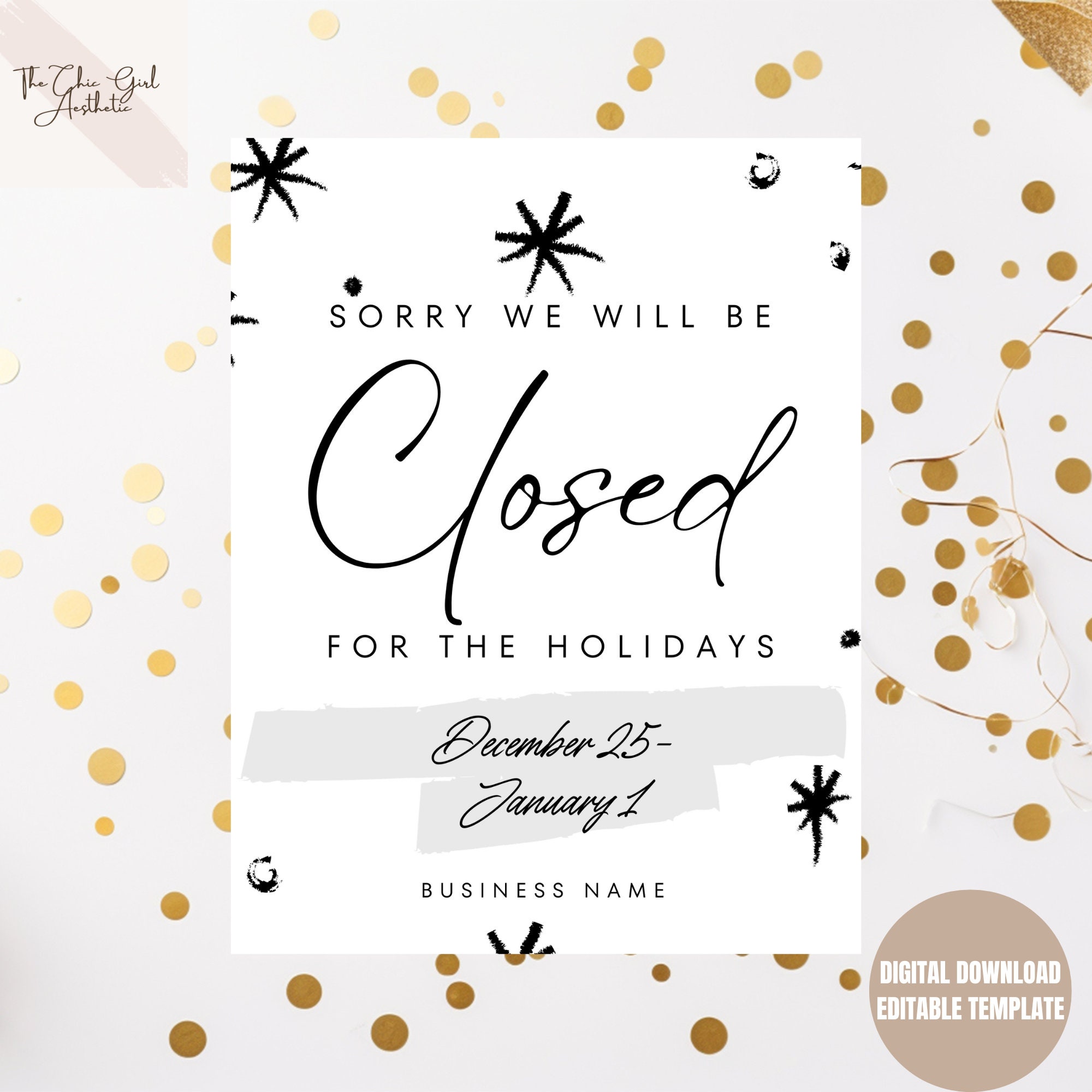 Editable We're Closed for Christmas Sign, Closed for the Holidays Sign ...