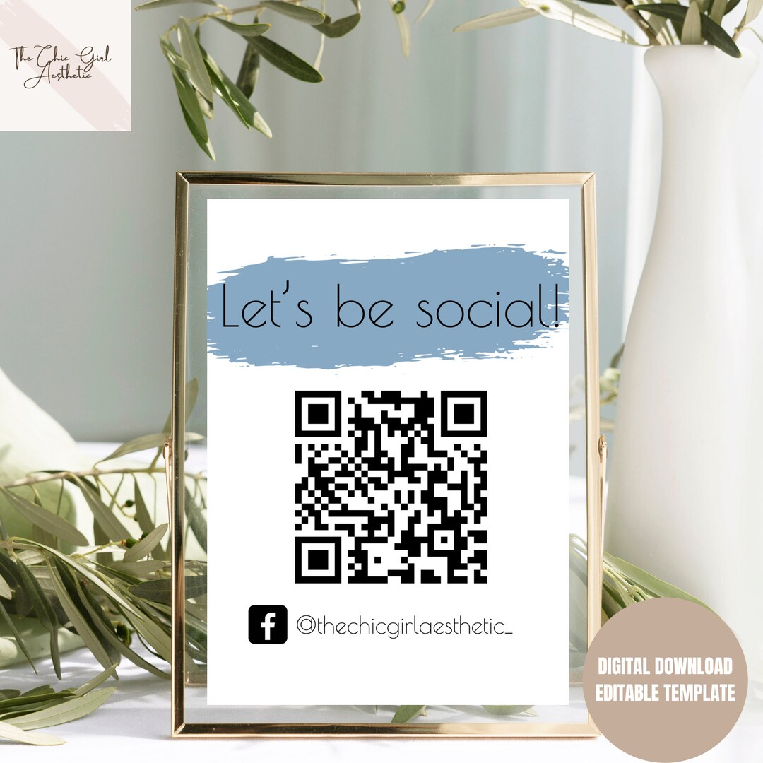 Editable Social Media QR Code Sign Template Business Social - Etsy