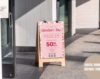 Editable Valentine's Day Sidewalk Sign, A-Frame Sign, QR Code Business Sign, Editable Valentine's Day Sale Sign, Editable Sandwich Board