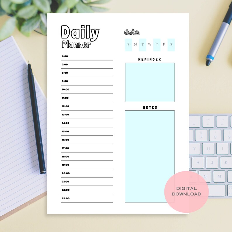 Printable Daily Planner A4 Size Downloadable Planners Pastel Blue - Etsy