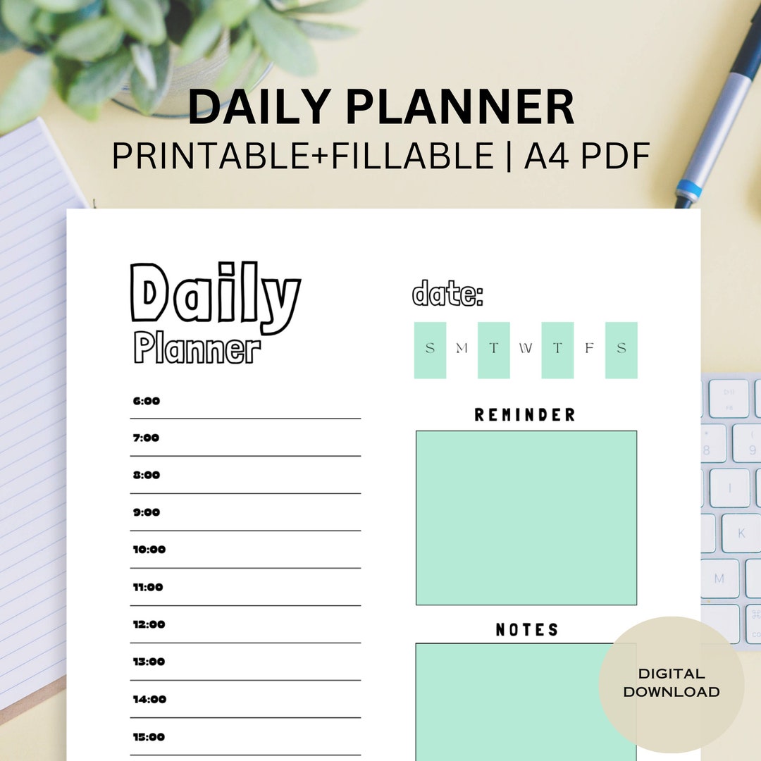 Printable Daily Planner A4 Size Downloadable Planners Pastel Green - Etsy