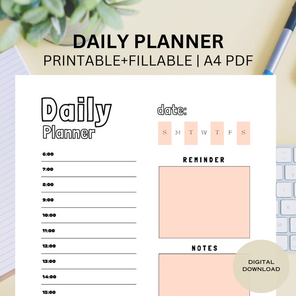 Printable Daily Planner | A4 Size Downloadable Planners | Pastel Orange