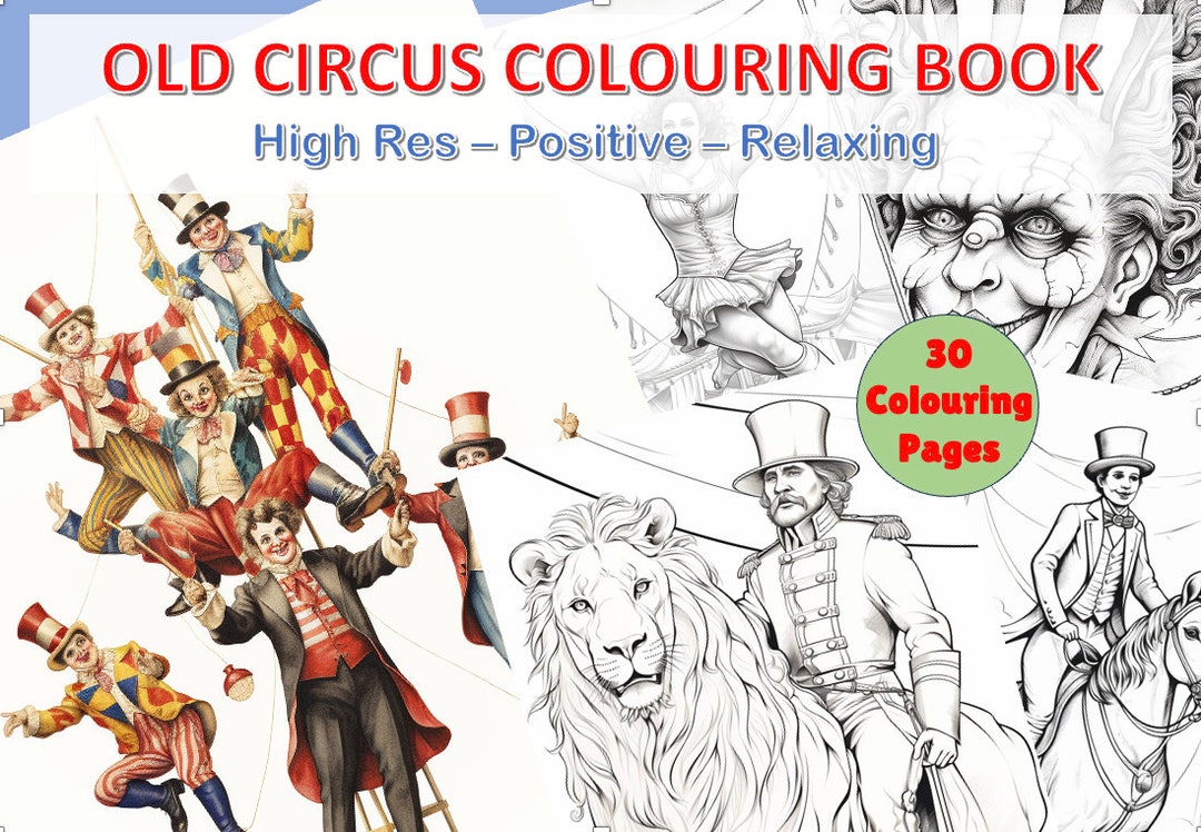 36 Page Old Circus, Coloring Book, Adults and Kids, Dark/light PDF Download, Printable Pages ...