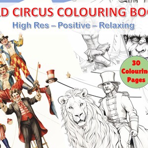 36 Page Old Circus, Coloring Book, adults and kids, Dark/Light PDF download, printable pages, Mindful, Relaxing, Positive fun