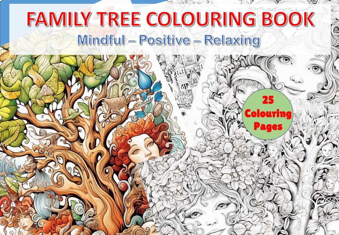 Family Tree Grayscale Coloring Pages for Adults and Kids, Dark/light ...