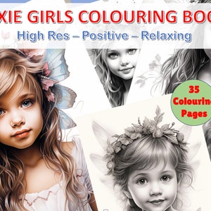 35 Ragazze Pixie, Libro da colorare, adulti e bambini, download PDF, pagine stampabili, Consapevole, Rilassante, Divertimento positivo