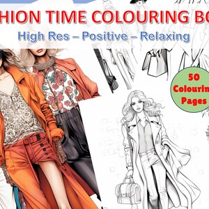 50 Fashion grayscale coloring pages for adults and kids, Dark/Light version in PDF download, printable pages, Relaxing, Positive Fun
