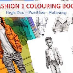50 Fashion grayscale coloring pages for adults and kids, Dark/Light version in PDF download, printable pages, Relaxing, Positive Fun