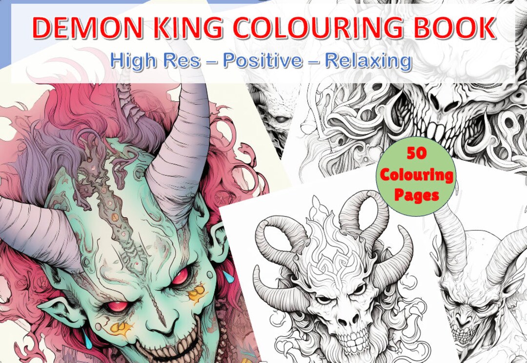 50 Demon King Grayscale Coloring Pages for Adults and Kids, Dark/light ...