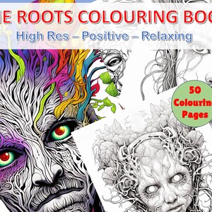 50 The Roots grayscale coloring pages for adults and kids, Dark/Light version in PDF download, printable pages, Relaxing, Positive Fun