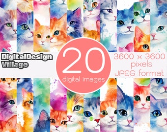 cat seamless file,cat seamless pattern,cat watercolor,3600x3600 pixels,12x12 inch