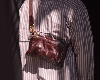 Genuine Leather Vintage Shoulder Bag For Men, Crossbody Zipper Chest Bag For Men, Gift For Him