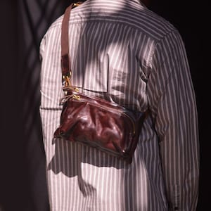 Sac à bandoulière vintage en cuir véritable pour homme, sac poitrine à bandoulière zippé pour homme, cadeau pour lui
