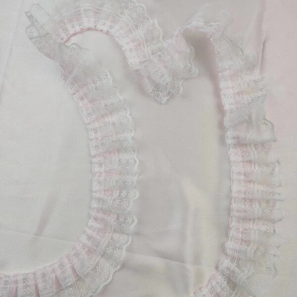 White Pink Double Lace Trim Embroidered Floral Eyelet Lace Trim Lace Trim Doll Dress DIY Clothes Accessories Sewing Trim Clothing