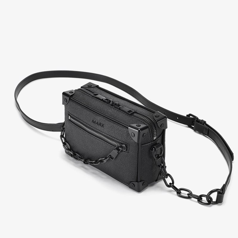 【Anyone more】Mend Motor Leather Square Shoulder Bag Leather Men's Cross Body Bag Messenger Shoulder Bags School