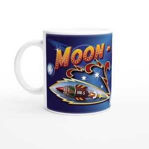 Taza con diseño de cohetes lunares para feria - Museo de la Feria Heritage Waltzer Vintage Tradicional Clásico