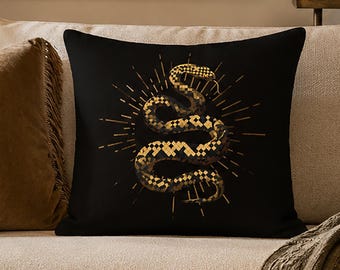 Black & Gold Snake Cushion Cover, Gothic Serpent Eclectic Throw Pillow, Moody Maximalist Dark Academia Decor