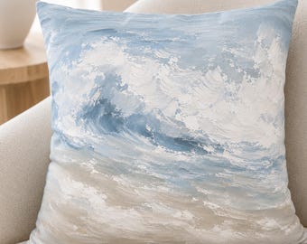 Abstract Ocean Art Cushion Cover, Blue Coastal Throw Pillow, Seascape Coastal Home Decor