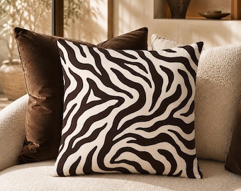 Brown Zebra Cushion Cover, Animal Print Throw Pillow, Retro Rustic Living Room Decor