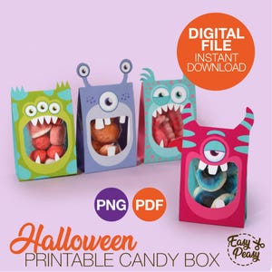 Sac de bonbons imprimable DIY monstre effrayant d'Halloween - Panier cadeau Halloween - Boîte cadeau chocolat Modèle pdf - png | TÉLÉCHARGEMENT IMMÉDIAT