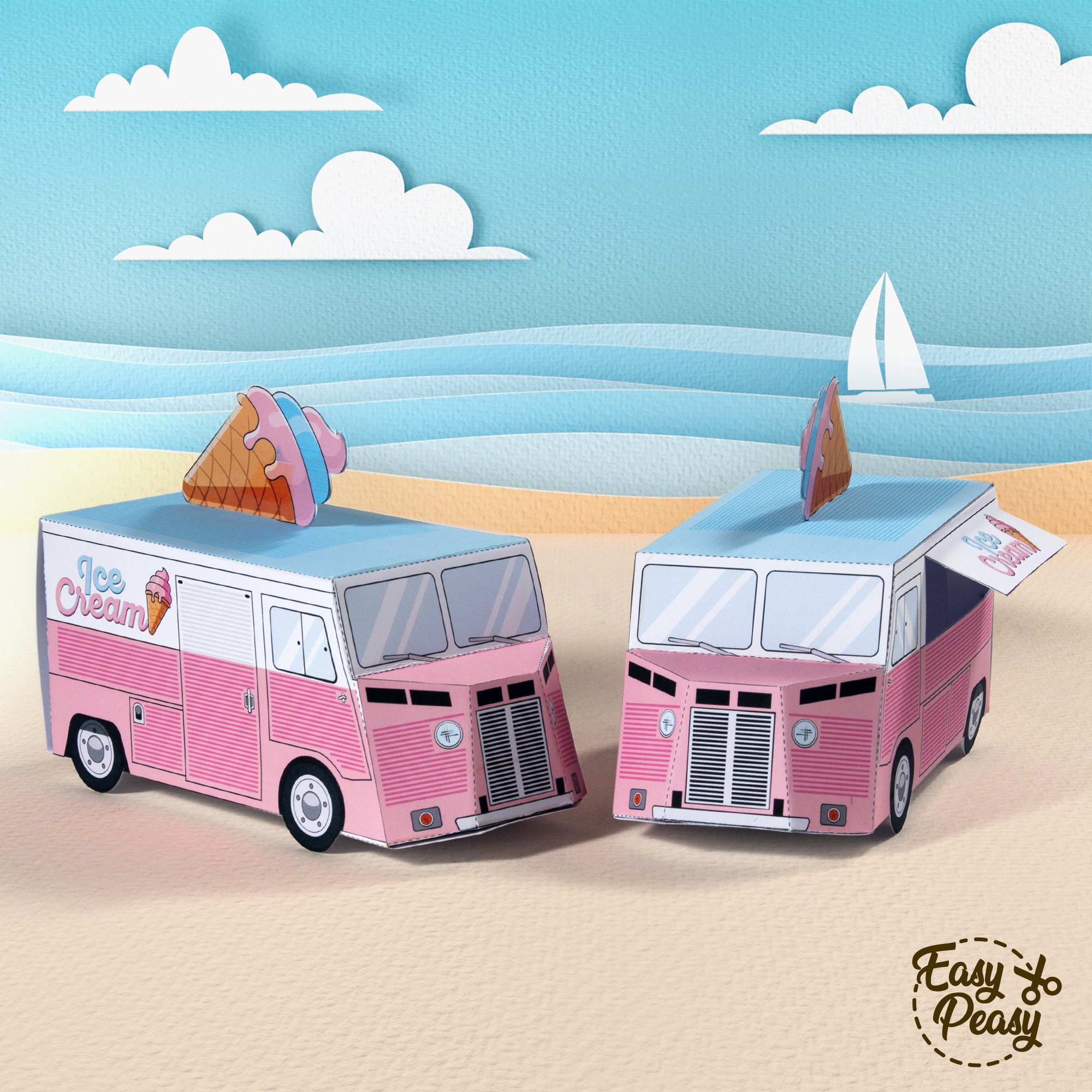 DIY Printable Ice-cream Truck Gift Box for Birthday - Candy Favor Box ...