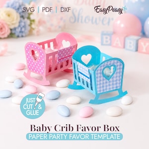 SVG-Datei für Gastgeschenkboxen in Form einer Babywiege, Vorlage für Geschenkboxen in Form einer Schaukelwiege, Schneidedatei für Cricut und Silhouette zur Babyparty, PDF-Vorlage zum Ausschneiden