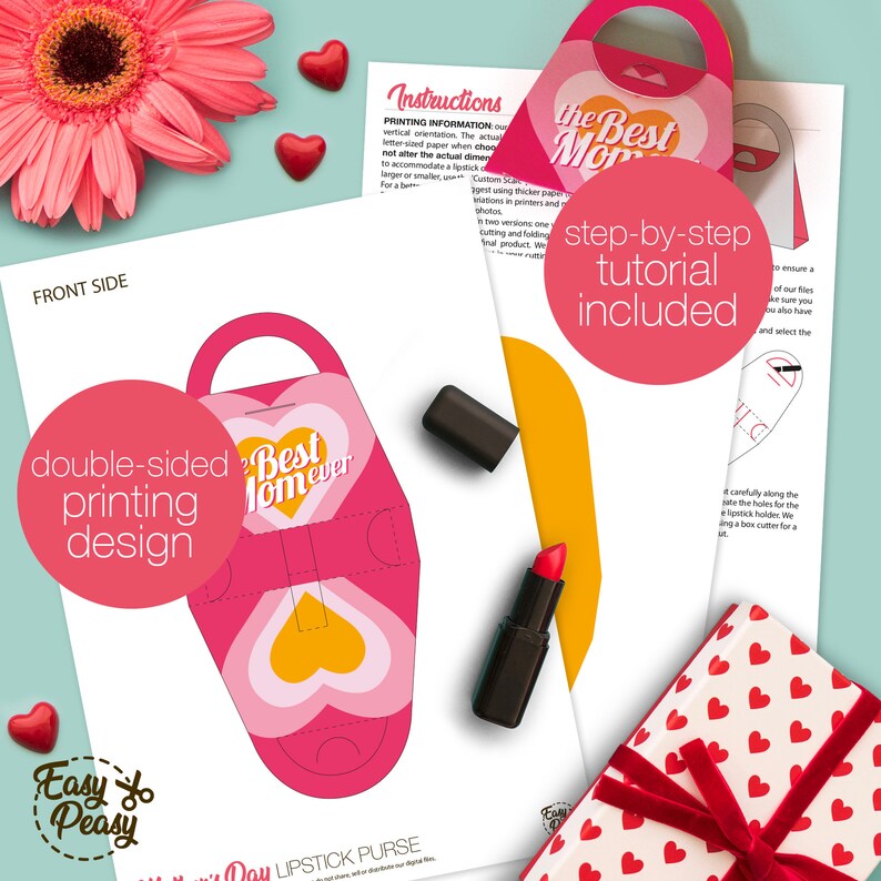 DIY Mother’s Day Printable Lip Balm Purse Gift Bag - Chapstick Holder - Lipstick Box - Template pdf | INSTANT DOWNLOAD