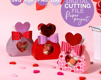 Valentine Paper Gift Box SVG | Heart Favor Treat Bag Template | Cricut and Silhouette Cutting File | DIY Candy & Small Gift Holder