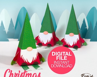 DIY Gnome Printable Christmas Box - Chocolate Gift Box - Candy Gift Box - Template Pdf | INSTANT DOWNLOAD