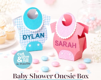 DIY Baby Onesie SVG Box For Baby Shower | Onesie Favor Box Template for Cricut & Silhouette Cut File | Personalized Baby Name