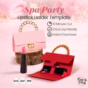 Plantilla SVG para sujetar pintalabios, ideal como recuerdo de fiesta de spa. Mini monedero de papel, ideal para cumpleaños de niñas preadolescentes.