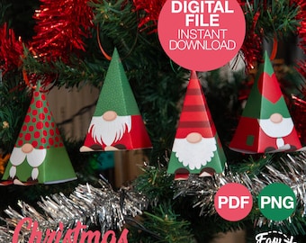 DIY Printable Christmas Tree Gnome Decorations – Christmas Garland – Xmas Home Decor – Christmas Decor Template pdf - png | INSTANT DOWNLOAD