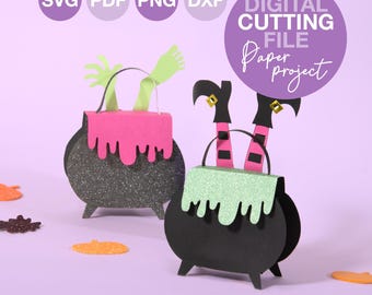 DIY Halloween Treat Box SVG File for Cricut Halloween Witch Cauldron Candy Box Template SVG Halloween Favors Candy Holder Gift Box For Kids
