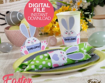 Juego de mesa de conejo de Pascua para hacer tú mismo - Tarjetas festivas para sentarse en la mesa de Pascua - Servilleteros - Etiquetas de vidrio para nombres - Plantilla en formato PDF / DESCARGA INMEDIATA