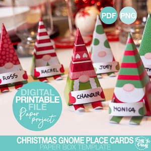 Marque-places de table de Noël imprimables DIY - Gnome pour table de fête - Modèle pdf | TÉLÉCHARGEMENT IMMÉDIAT