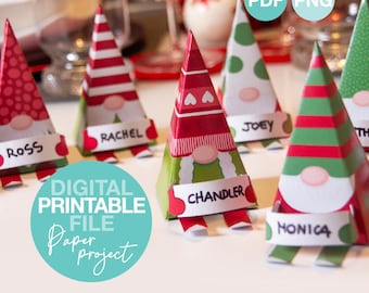 DIY Christmas Printable Gnome Table Place Cards - Festive Seating Cards for Holiday Table - Template pdf | INSTANT DOWNLOAD