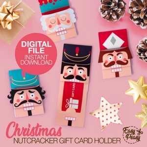 Porta carte regalo fai da te stampabile Schiaccianoci di Natale - Set di 4 porta carte regalo - Modello pdf / DOWNLOAD IMMEDIATO