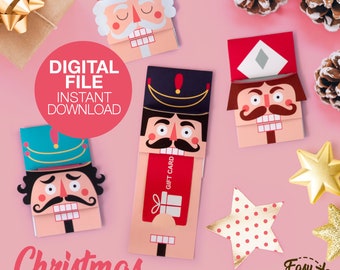 DIY Printable Christmas Nutcracker Gift Card Holder - Set of 4 Gift Card Holders - Template pdf | INSTANT DOWNLOAD
