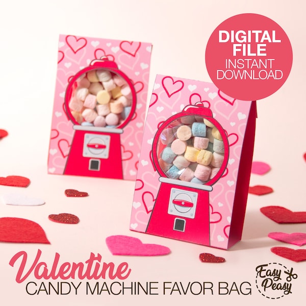 DIY Printable Valentine's Day Gift Bag - Valentine's Gift Box for Friends - Valentine Treat Bag for Kids - Template pdf | INSTANT DOWNLOAD