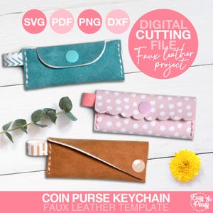 DIY Coin Purse Keychain SVG Wallet Bundle Coinpurse Keyring template Faux Leather Pouch SVG Leather Wallet Pattern Cut File for Cricut