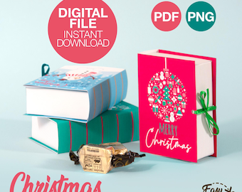 DIY Christmas Printable Book Gift Card Holder Xmas Candy Box - Template pdf  - png | INSTANT DOWNLOAD