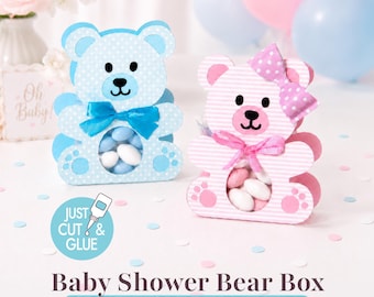 Teddy Bear Baby Shower Favor Box SVG, Cricut Candy Box Template, Boy Girl Baby Favor, Baptism Christening Cutting File