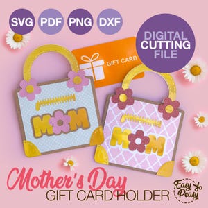 Bricolage fête des mères porte-cartes fichier SVG pour modèle Cricut porte-monnaie en papier porte-cartes SVG pour maman modèle de sac à main en papier