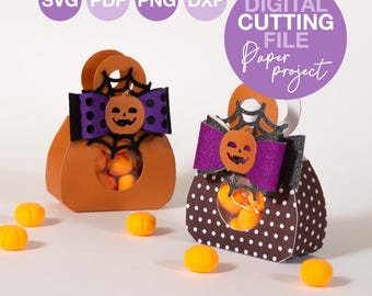 Plantilla de caja de dulces de papel Cricut SVG para bolsa de dulces de Halloween, regalo de truco o trato para niños