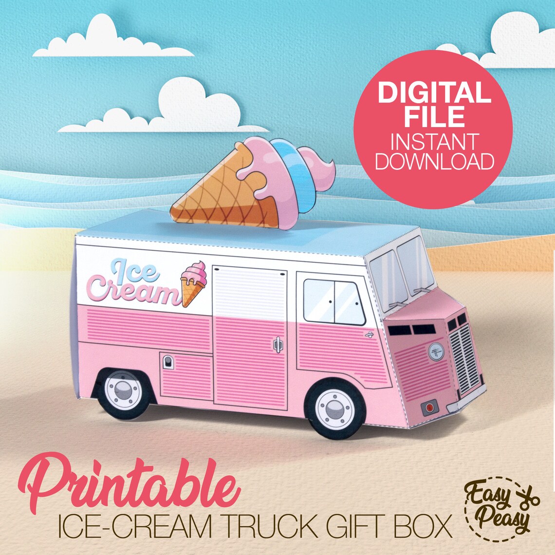DIY Printable Ice-cream Truck Gift Box for Birthday Candy Favor Box ...