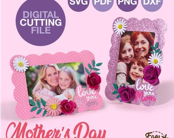 Marco para el Día de la Madre, marco de fotos de papel SVG, regalo de fotos hecho a mano, manualidad para el Día de la Madre, regalo para niños, regalo para mamá, proyecto Cricut, plantilla SVG